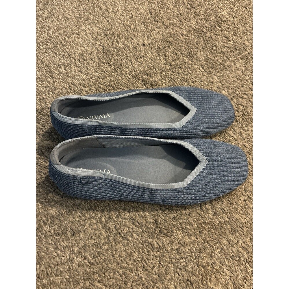 Vivaia Square-Toe V-Cut Margot Slip On Ballet Flats‎ in Denim Blue Size 38 7-7.5